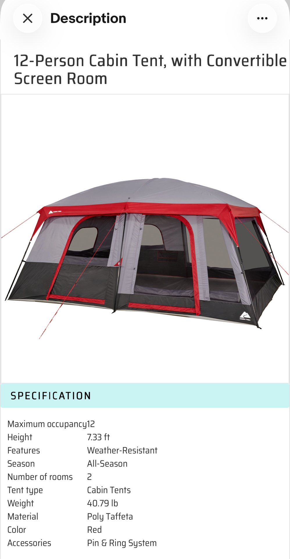 12-PERSON CABIN TENT WITH CONVERTIBLE SCREEN ROOM