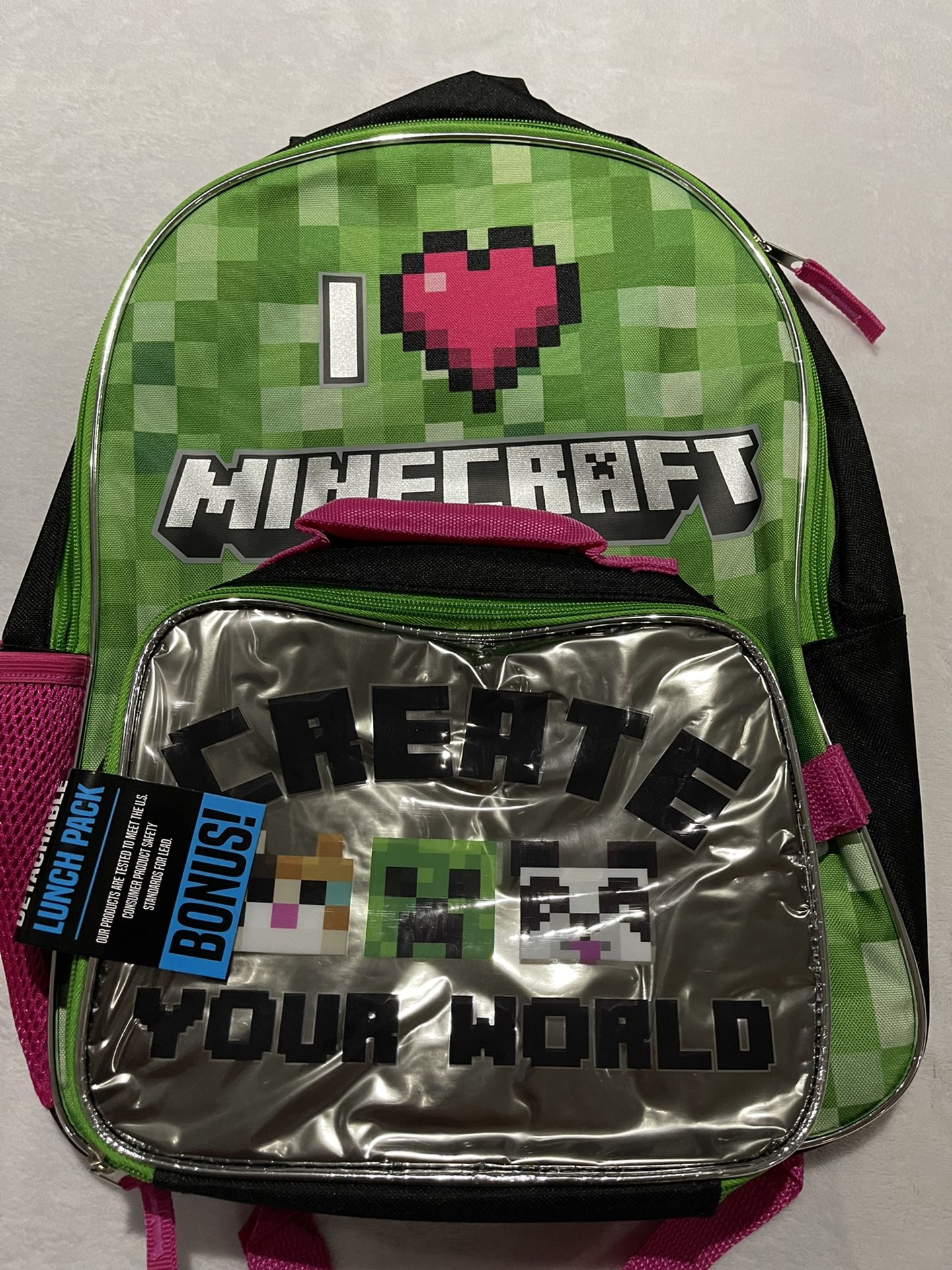 "I Love Minecraft" BACKPACK + LUNCH BOX for Sale in Lafayette Hill, PA