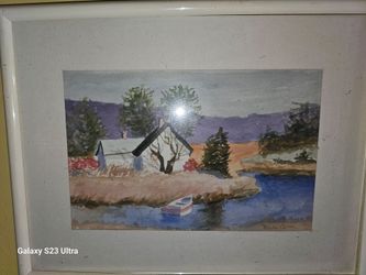 Framed Watercolor Landscape Painting – Signed