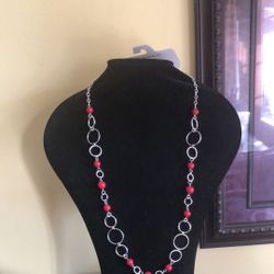 Elegant Red & Silver Tone Necklace Set