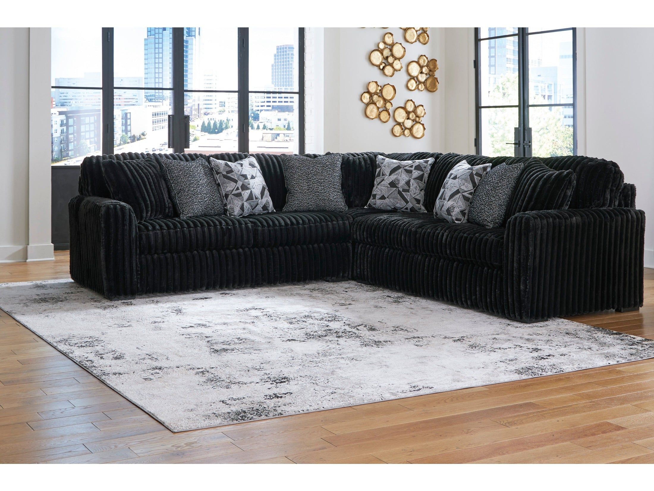 Midnight-Madness Onyx Corduroy Modular Sectional Units