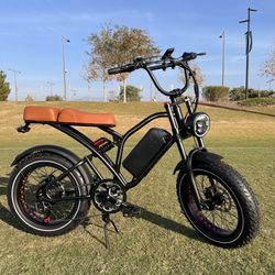 1000 Watt Electric Chopper Retro/70’s Style Ebike Hydraulic Brakes (Full Suspension) 25ah Battery (Black-or-Green)