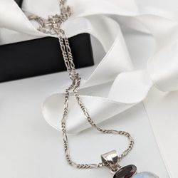 925 SOLID STERLING SILVER NATURAL MOONSTONE, RED CRYSTAL PENDANT