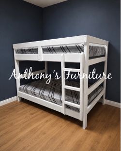 White twin bunk bed and mattress