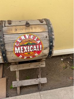 Rustic Wooden Barrel Décor w/ Iron Hardware & Stan