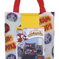 Marvel Spidey “Let’s Swing” Blue 3-Piece Toddler Bedding Set – Comforter, Fitted Sheet & Pillowcase | Soft Kids Superhero Bed Set for Boys