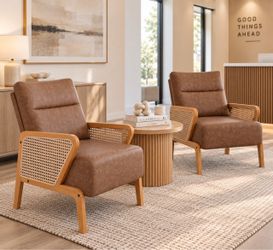 Set of 2 Brown Faux Leather Accent Chairs