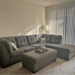 *Free Delivery* Gray Living Spaces Sectional Couch Sofa w/ Storage Ottoman
