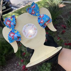 Ariel, The Little Mermaid Hair Bows In The Color Blue With The Little Red