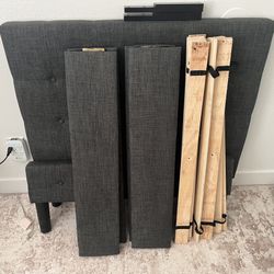 Costway Twin Size Upholstered Bed Frame Platform Bed with Button Tufted Headboard Mattress Foundation Grey