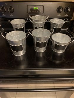 Metal planters with chalkboard label