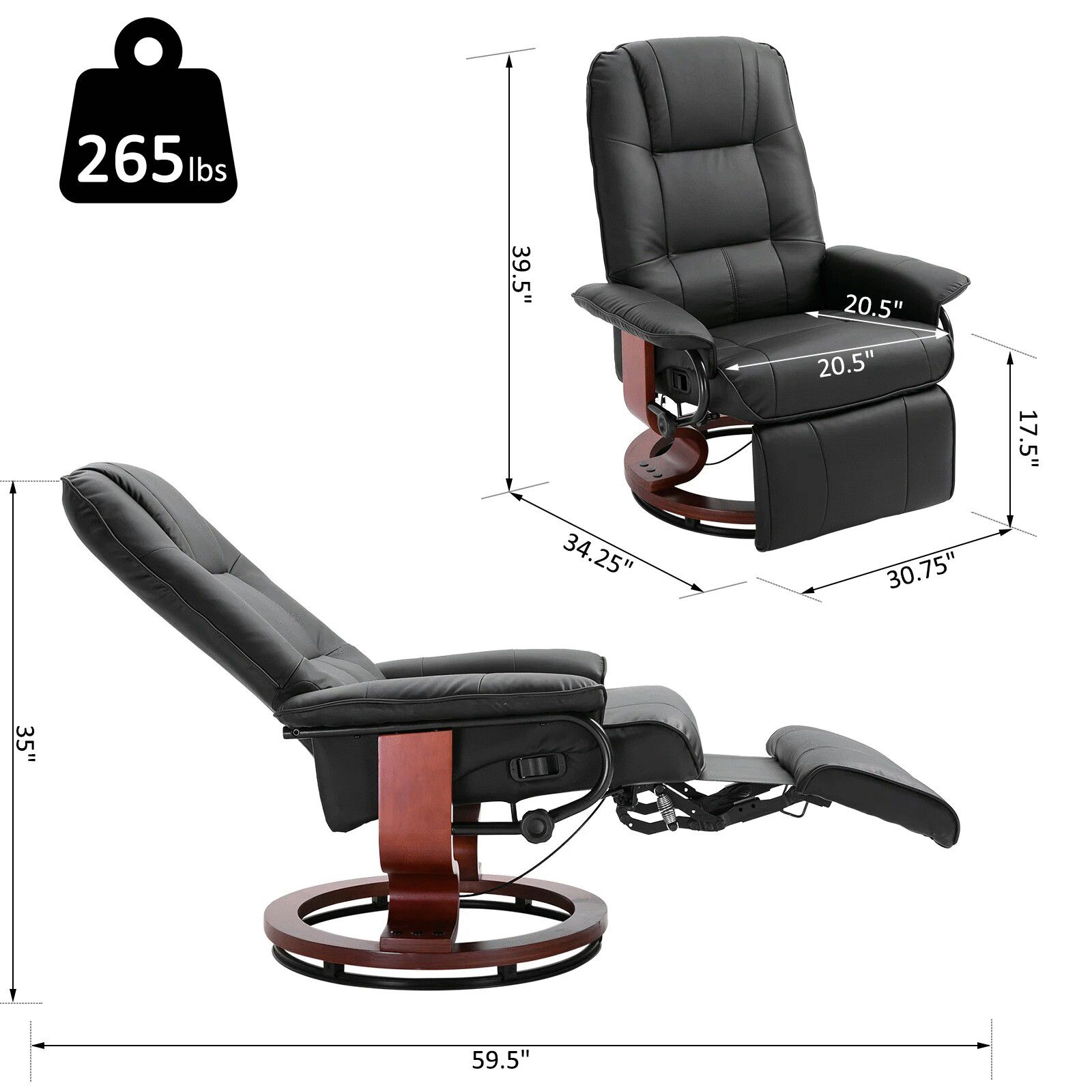 Faux Leather Adjustable Manual Traditional Swivel Base Recliner Chàír with Footrest