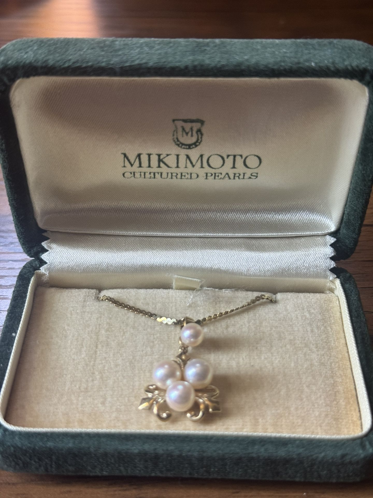 Vintage Mikimoto Pendent w/ Pearls & Gold Chain
