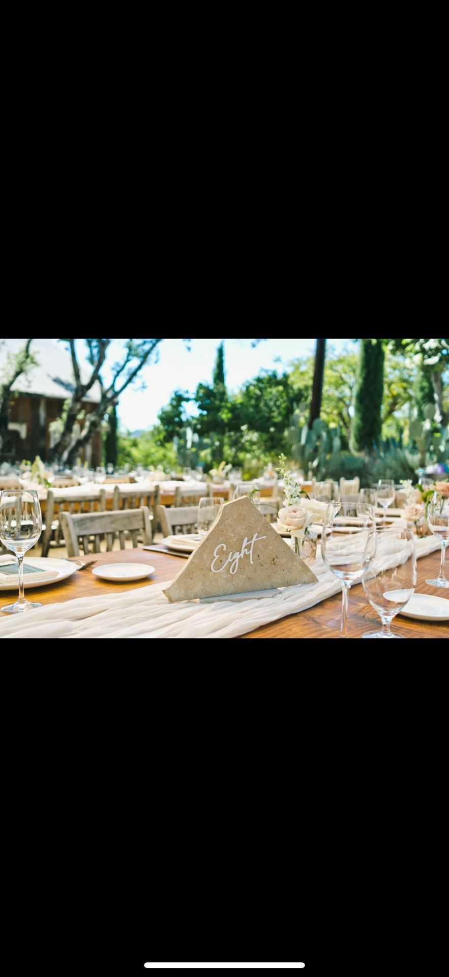 Stone Table Numbers 1-11, With Bride And Groom Sign