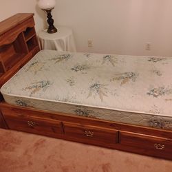 Wooden Twin Bed With Full Storage Carriage And Nightstand
