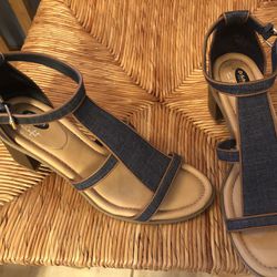 Blue Denim Wedge Sandals