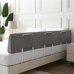 Grey Padded Memory Foam Pillow Toddler Bed Rail 74.8 Inch