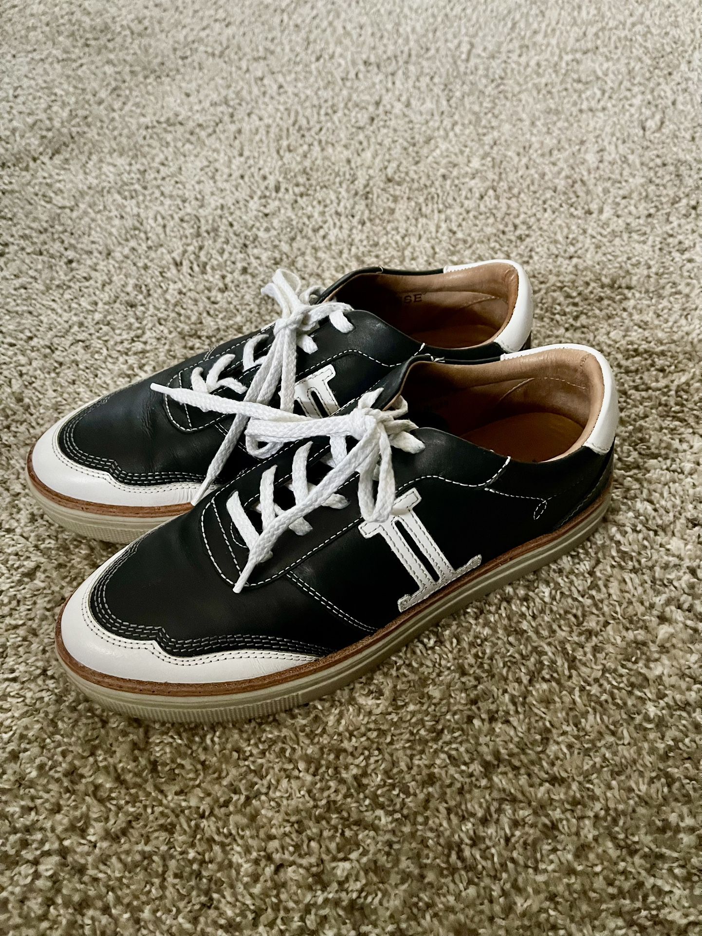 Lucchese Black And White Leather Women Lace Up Sneakers Sz 9