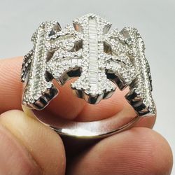 Diamonds Gothic Three Crosses Baguette Iced Out 14k White gold Ring size 10
