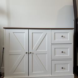 🚪 White Storage Cabinet with Drawers – Farmhouse Style | Coffee Bar Ready! 