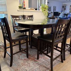 High Dining Table Adjustable Size With 5 High Chair And Glass Top