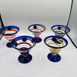 Kosta Boda Royal Caribbean Martini Glasses Hand Blown Art From Sweden Of 5