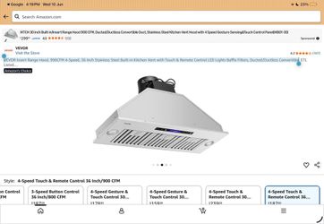 Insert Range Hood, 900CFM 4-Speed, 36 Inch Stainless Steel Built-in Kitchen Vent with Touch & Remote Control LED Lights Baffle Filters, Ducted/Ductles