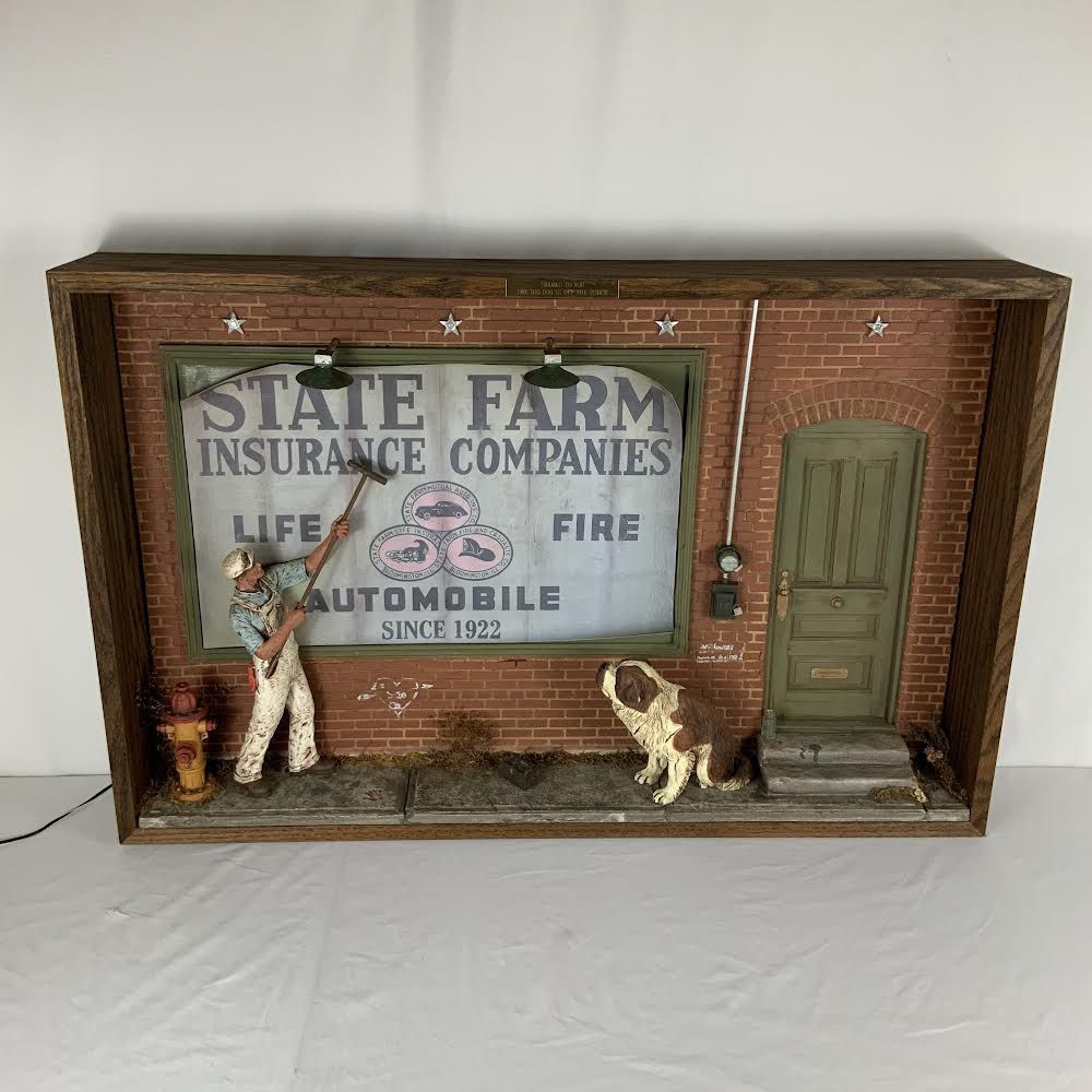 VTG “Big Dog Off The Porch” State Farm Shadow Box Sculpture By Michael German