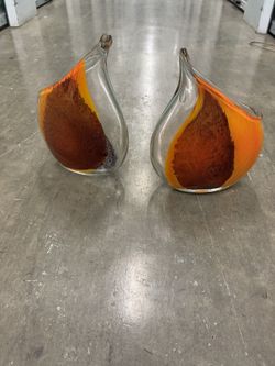 Rare Set If 2 Jonathan Shaw Glass Vases