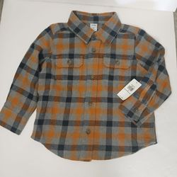 Old Navy Boys Plaid Long Sleeve Button Down Shirt Orange Gray Size 2t