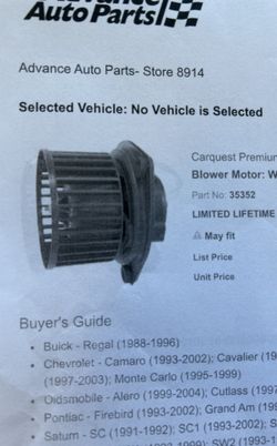 Chev Pontiac Buick Blower motor