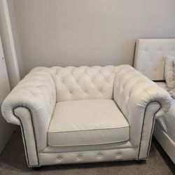 Genuine White Leather Armsofa One Seat