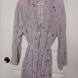 Vtg. 90s Victoria's Secret Slip Nightgown L Lavender Floral Lace Intimate Robe 