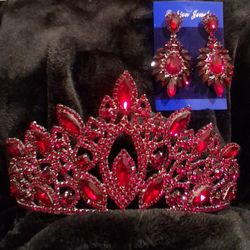 Burgundy Henna Bridal Crown And Earrings  New Never Use
