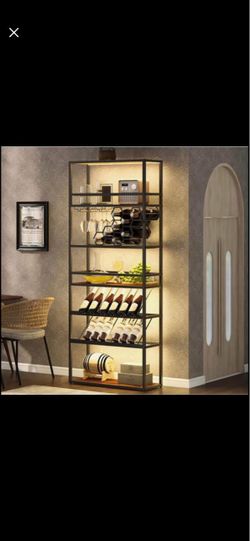 LED Tall Bar Cabinet Wine Rack