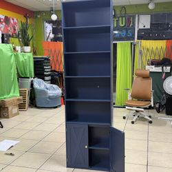82.3" Tall Bookcase with Doors, 5-Tier Shelving Unit with Storage, 23.6" Wide Display Shelf with 2 Doors for Home Office, Living Room, Blue 
