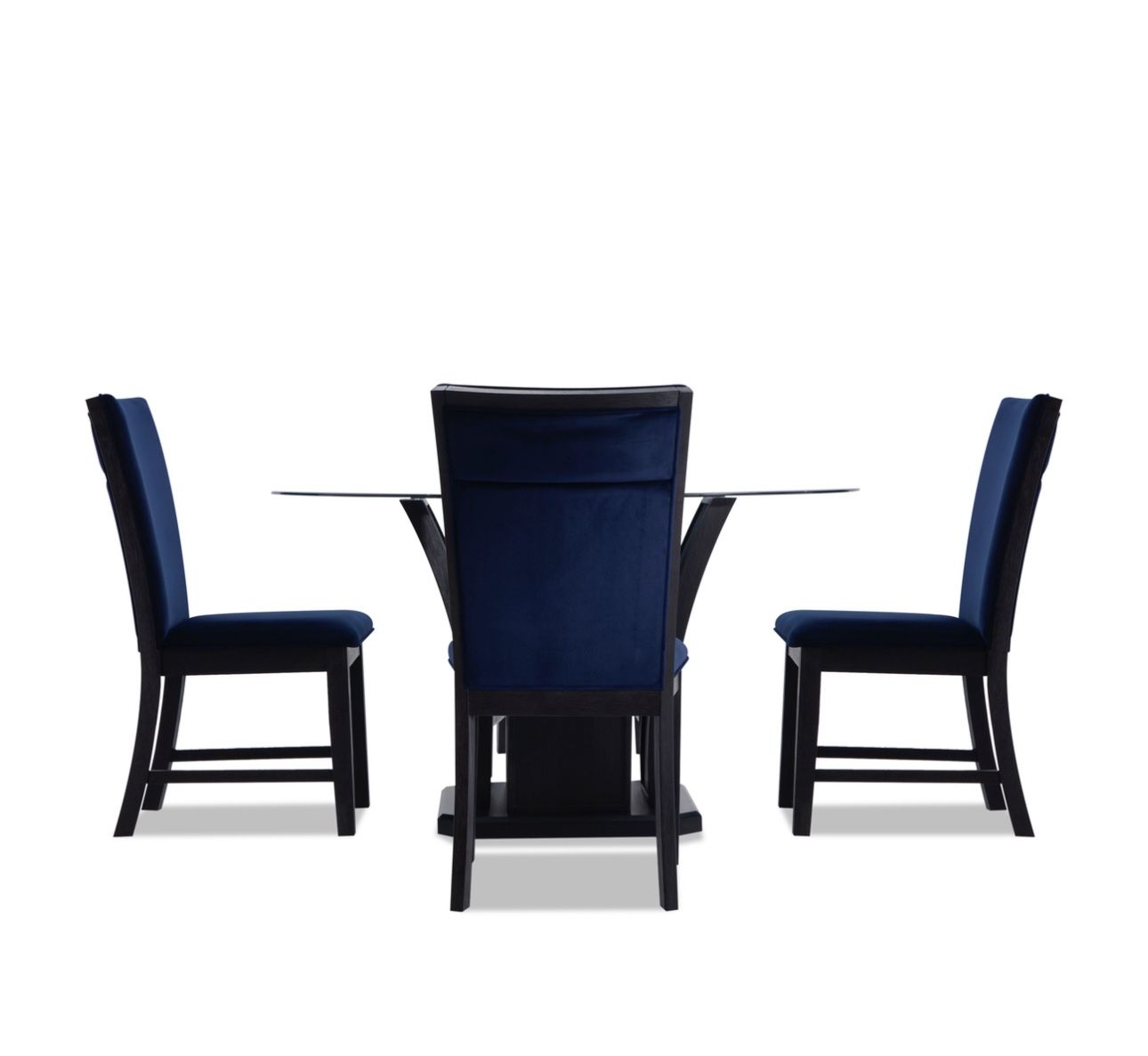 5 Piece Upholstery Navy Blue And Glass Dining Room Set 