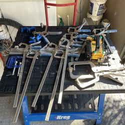 Wood shop tools, clamps, and Kreg Table