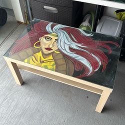 Ikea Table With Glass. Comic Book Painting. 