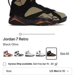 Jordan 7 black olive sz 10