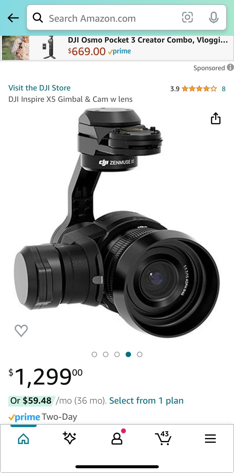 DJI Inspire X5 Gimbal & Cam w lens