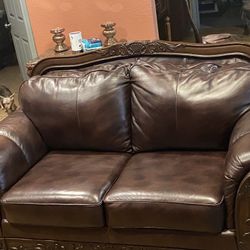 Brown Leather Sofa & Loveseat 