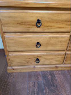 Pine Wood Dresser with Mirror – 6 Drawer Bedroom Set