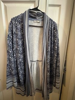 Blue & White Printed Open Front Cardigan (Dalia)