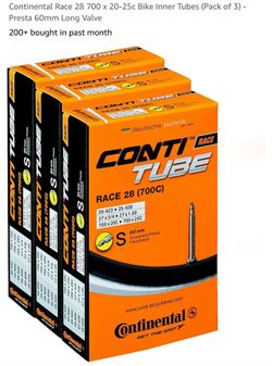 Continental Race 28 700 x 20-25c Bike Inner Tubes (Pack of 3) - Presta 60mm Long Valve