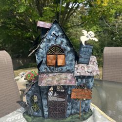 Vintage Large 16” Metal Haunted House And Luminary 