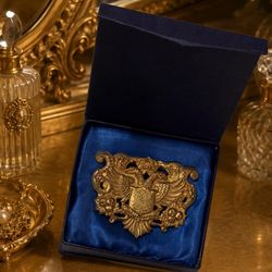 Original Vintage Fine Art MIRIAM HASKELL Signed Brooch Gold Phoenix Coat of Arms Shield Crest RARE Antique Artist Artisan Collectible HILLCREST / UNIV