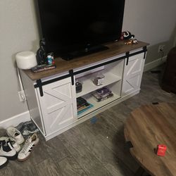Farm Style TV Stand With Rolling Doors