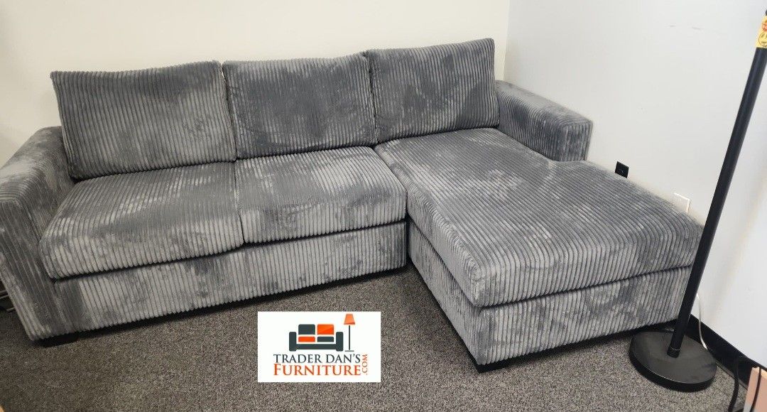 Brand New Grey Corduroy Sectional Sofa Couch (New In Box)