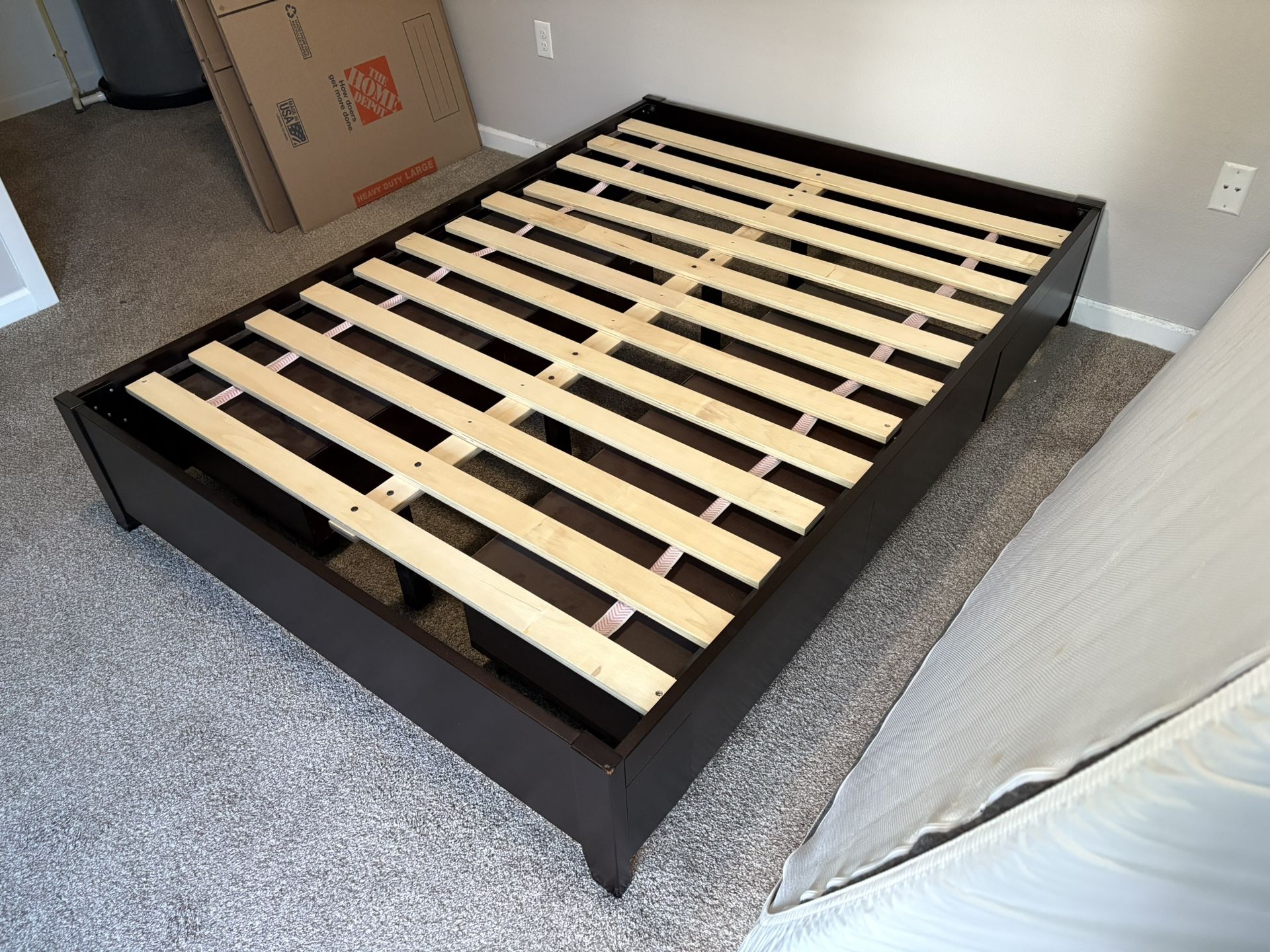 (pending Pickup) Free Full Size Bed Frame With Drawers.